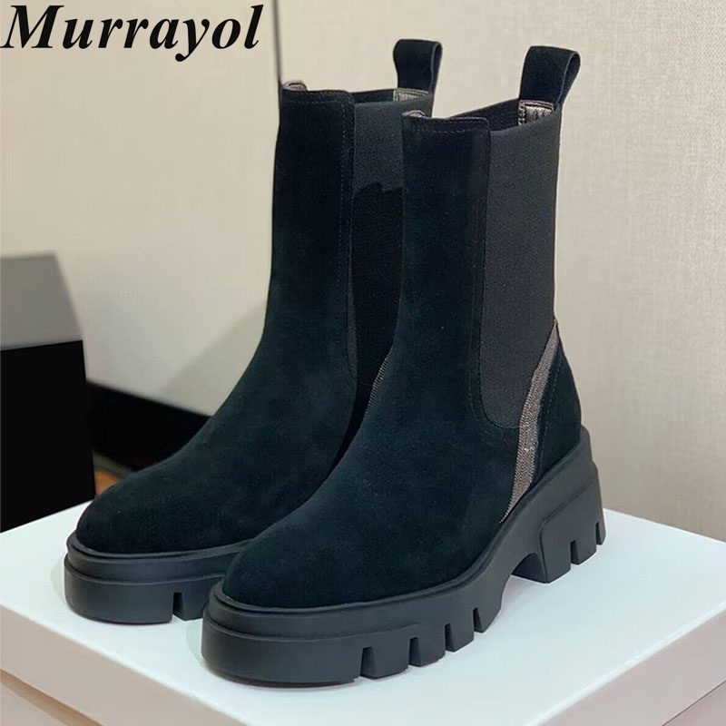 Chelsea Boots Suede - Mid-Calf Botas Mujer Suede Flat Thick