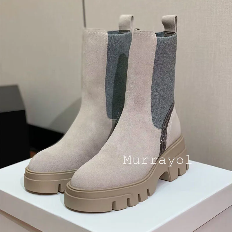 Mid-Calf Botas Mujer Suede Fla - Chelsea Boots Suede recension och pris