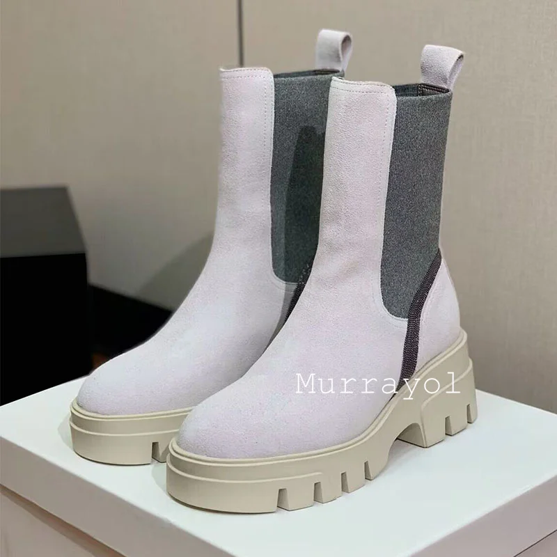 Mid-Calf Botas Mujer Suede Fla - Chelsea Boots Suede recension och pris