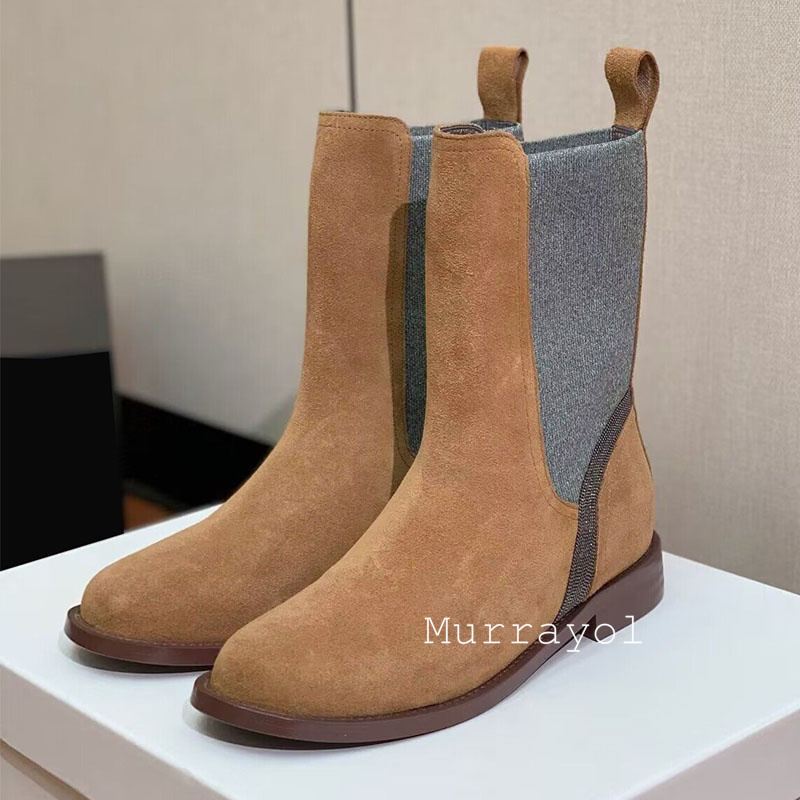 Mid-Calf Botas Mujer Suede Fla - Chelsea Boots Suede recension och pris